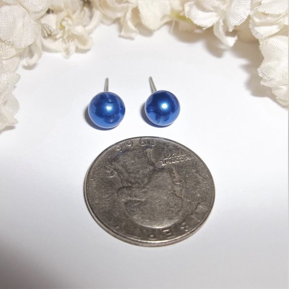 Earring, Blue Pearl Earring, Pearl Earring, Blue Earring, Earring Set A398 - Picture 3 of 5